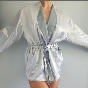 Victorias Secret VINTAGE Gold Label Silky Robe Silver Size Small